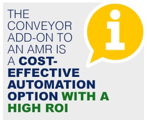 The  conveyor  add-on to  an AMR is  a cost- effective automation option with a high ROI